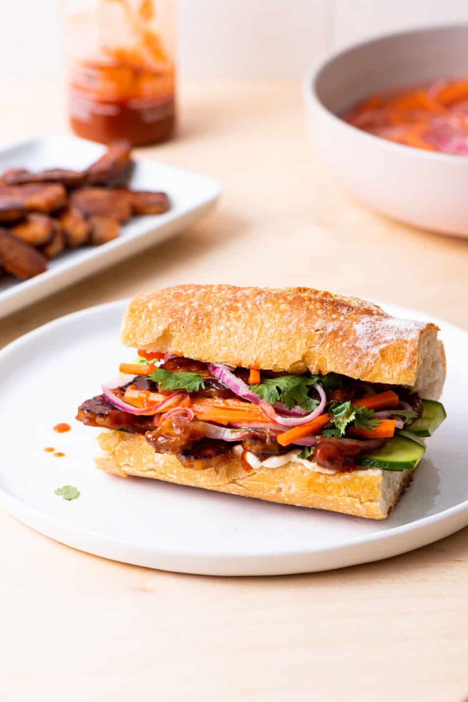 Tempeh Bahn Mi Sandwich with Pickled Carrots & Onions | The New Baguette