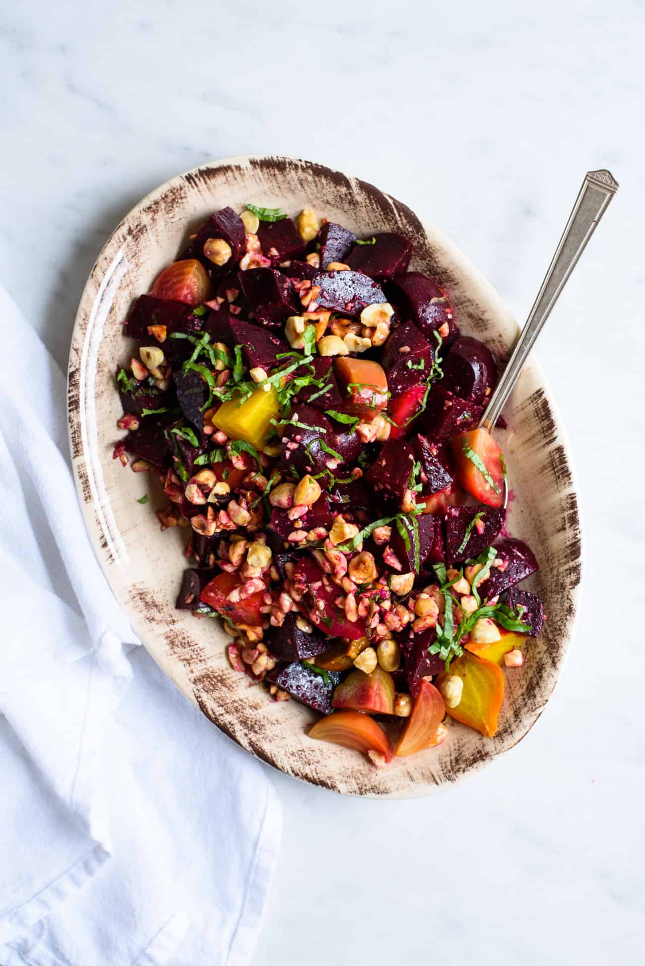 An easy beet side dish: Rainbow Beets with Hazelnuts and Basil