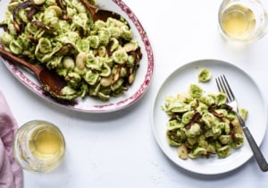 Broccoli Pesto Pasta with Butter Beans and Shiitake 'Bacon' | The New Baguette