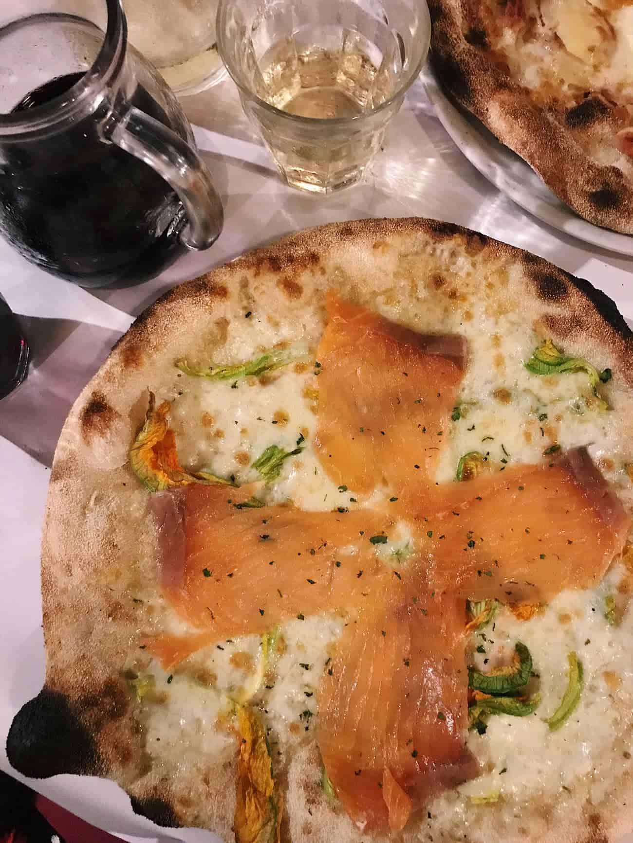What to Eat in Rome: Recommendations for Pizza, Pasta & Gelato | Salmon pizza at Dar Poeta in Trastevere, Rome