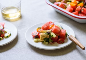 Greek Watermelon Salad with Vegan Tofu "Feta"