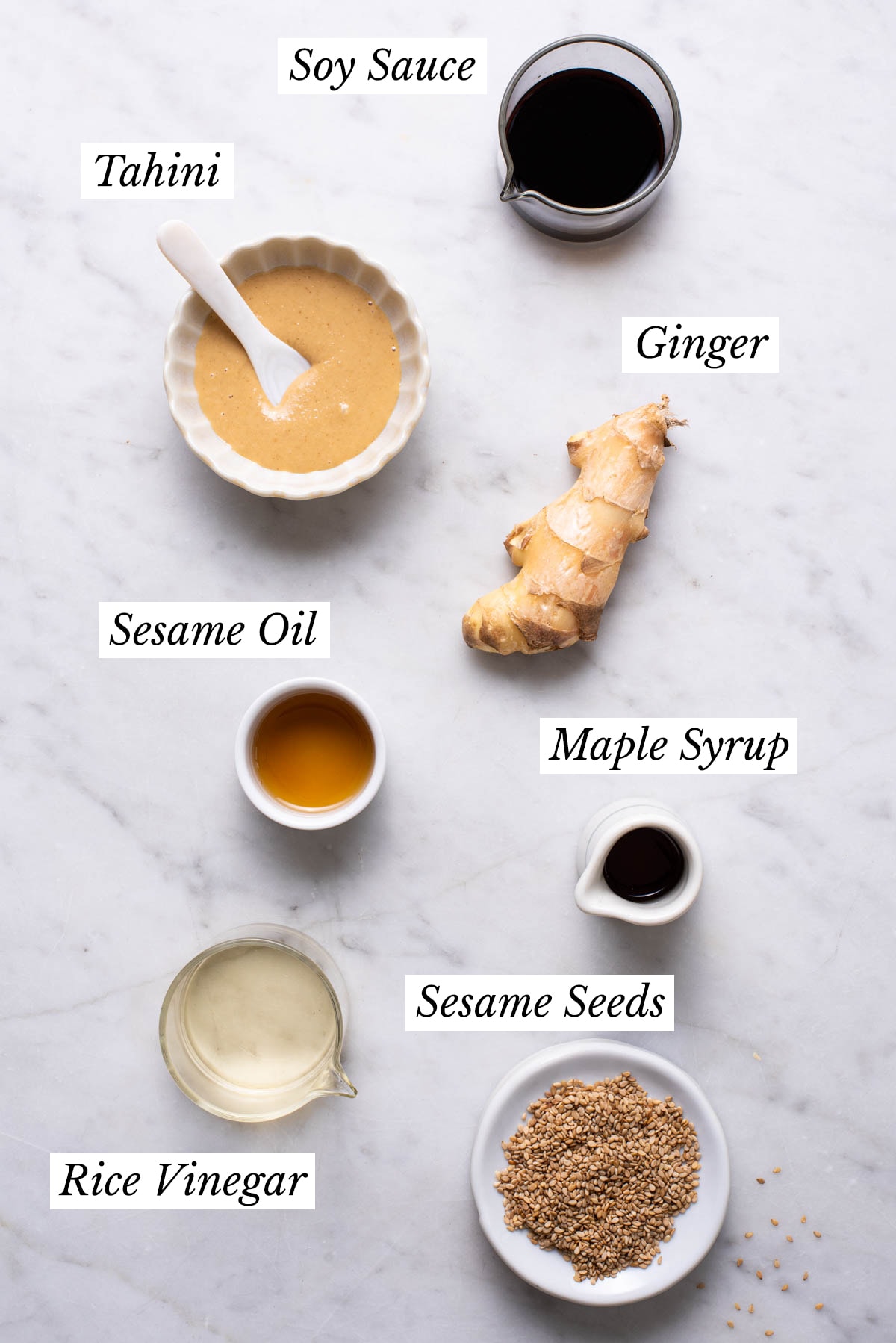 Ingredients gathered to make Asian sesame ginger vinaigrette.
