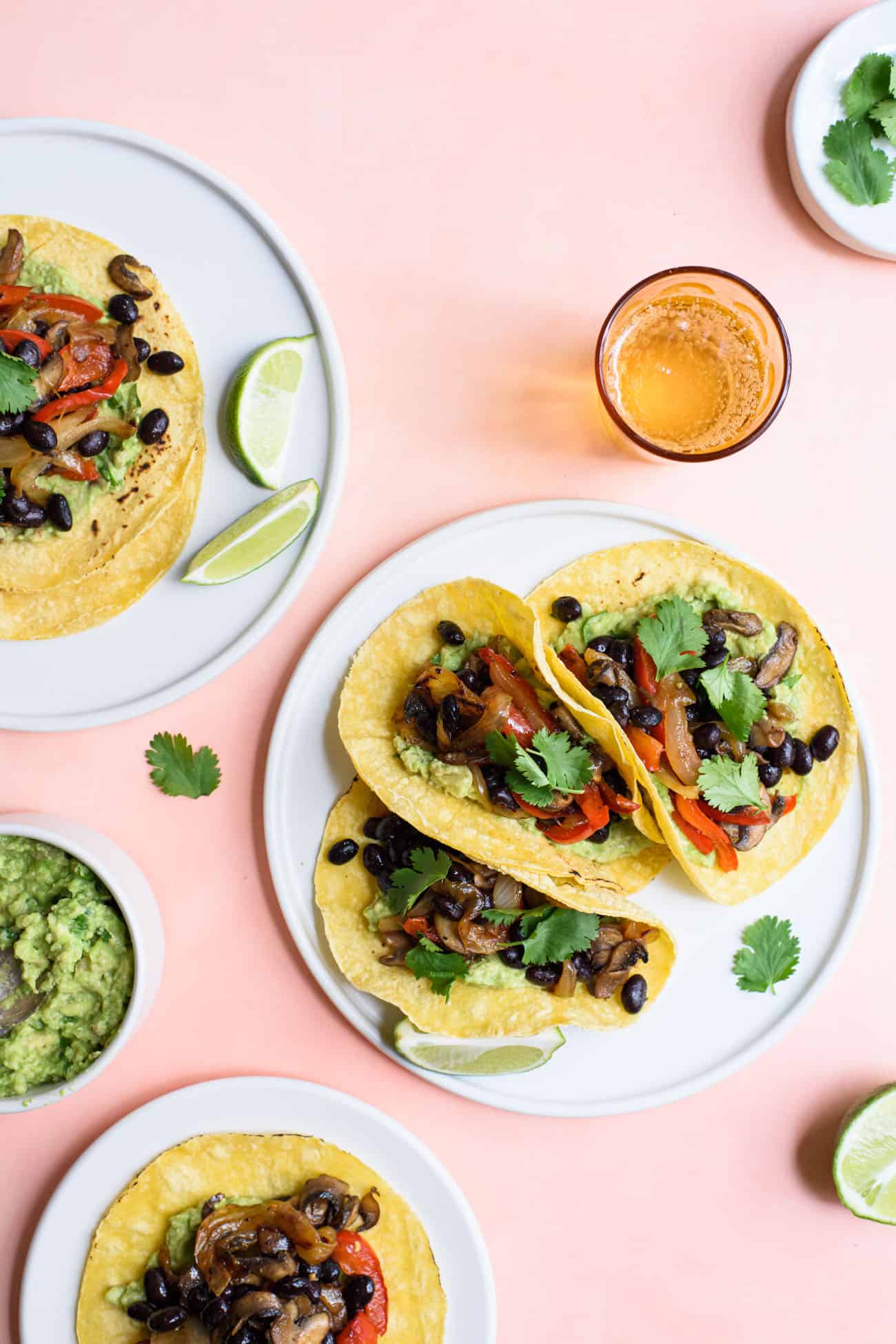 Easy Vegan Tacos with Black Beans, Fajita Veggies and Guacamole