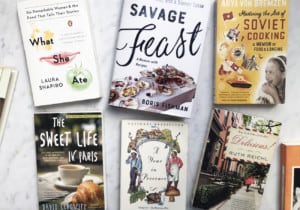 Food memoirs laid out on a marble table