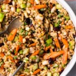Fall farro salad with carrots, celery, cranberries, and almonds.