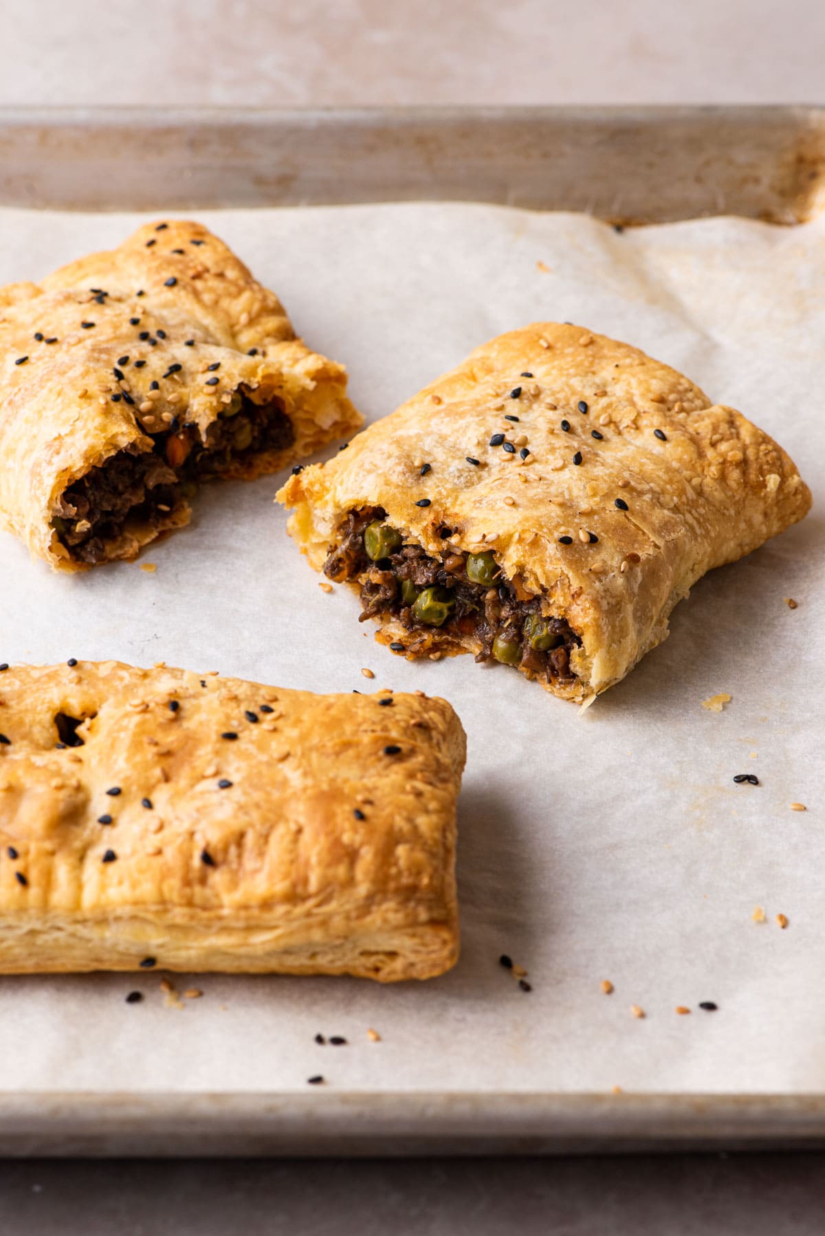 Vegan savory hand pies with mushroom filling and store-bought puff pastry.