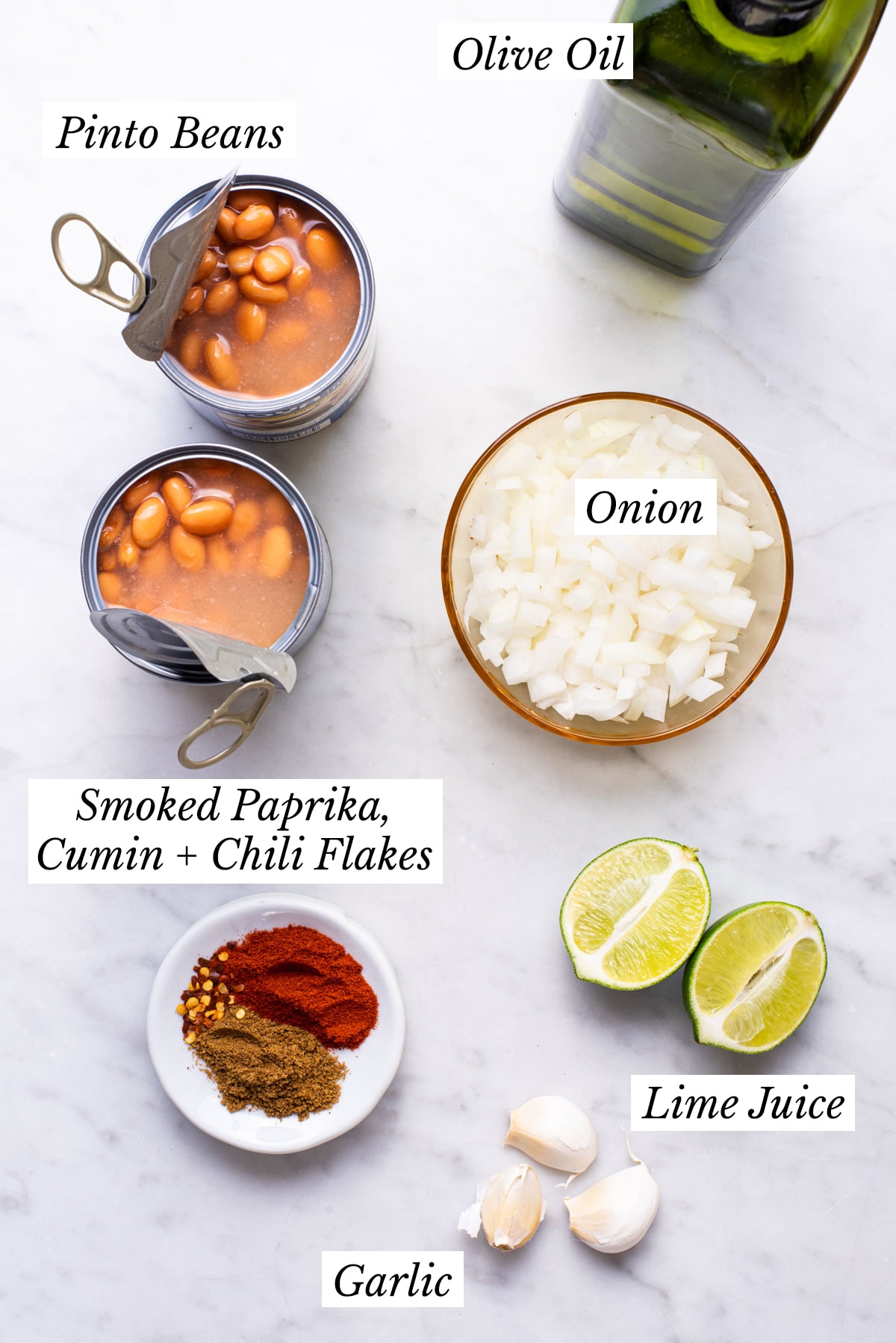 Ingredients gathered to make vegan refried beans with canned beans.