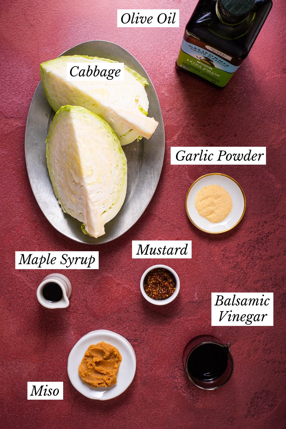 Ingredients gathered to make sliced roasted cabbage.