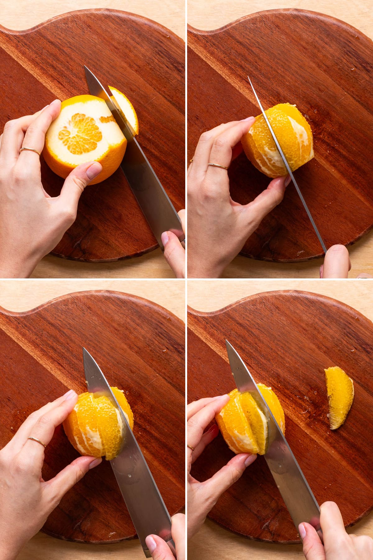 Demonstrating how to segment an orange.