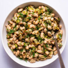 Cannellini bean salad with leeks and dill.